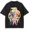 Sailor Moons Vintage Vasket T-skjorte Menn Kvinner 100% Bomull Casual T-skjorte O-hals Anime Tees Kortermet Klær Pluss Størrelse