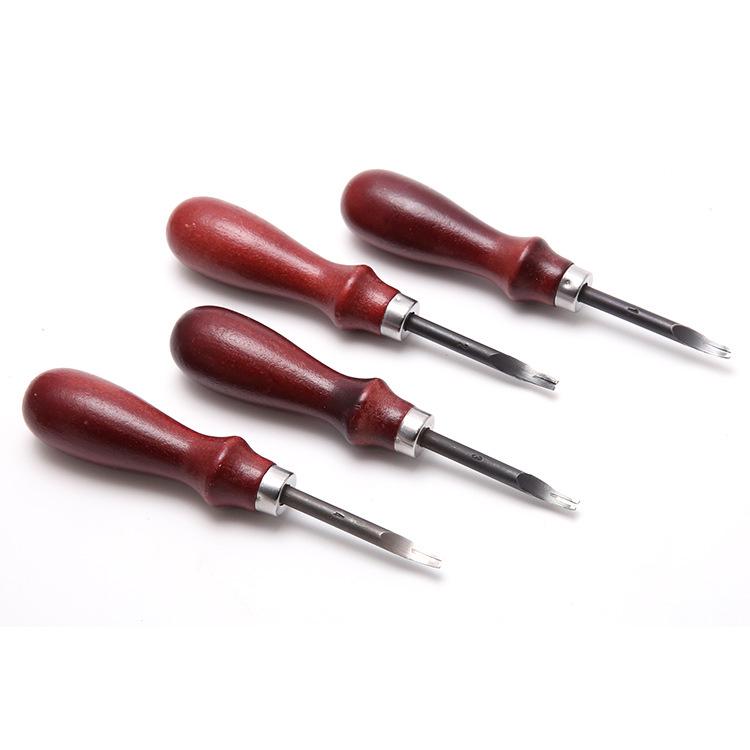 Trimmer DIY cu mâner roșu pentru suprafață din piele tăbăcită vegetal