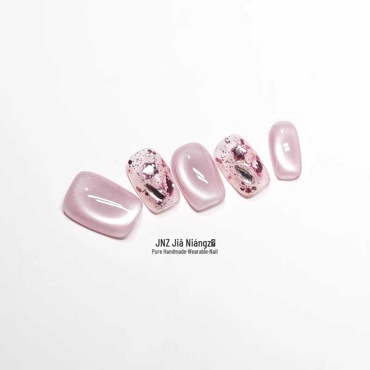Jia Niangzi Ручная работа Короткие Натуральный Розовый Кошачий Глаз Блестящие Люксовые Наклейки для Маникюра