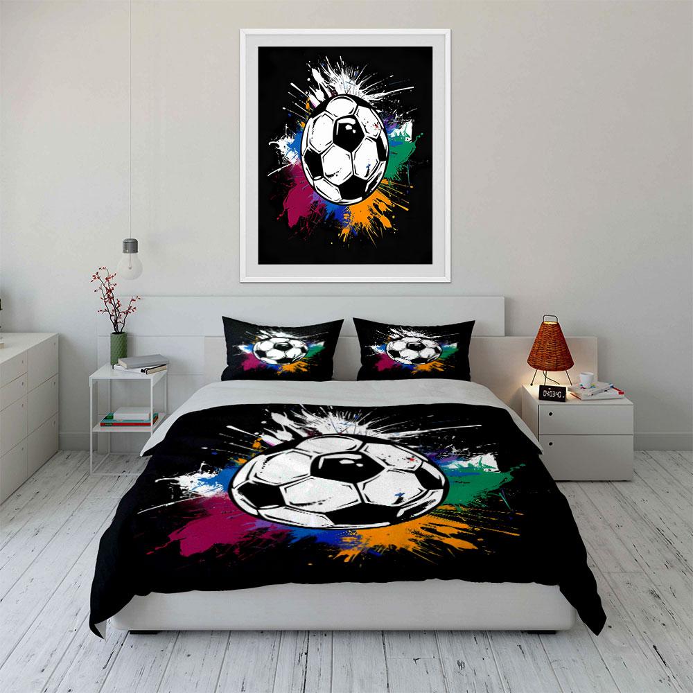 Colorful Soccer Theme Three-Piece Set Multiple Sizes Kid'S And Adults' Bedroom Exquisite 3Pc Bedding Set, Gift
