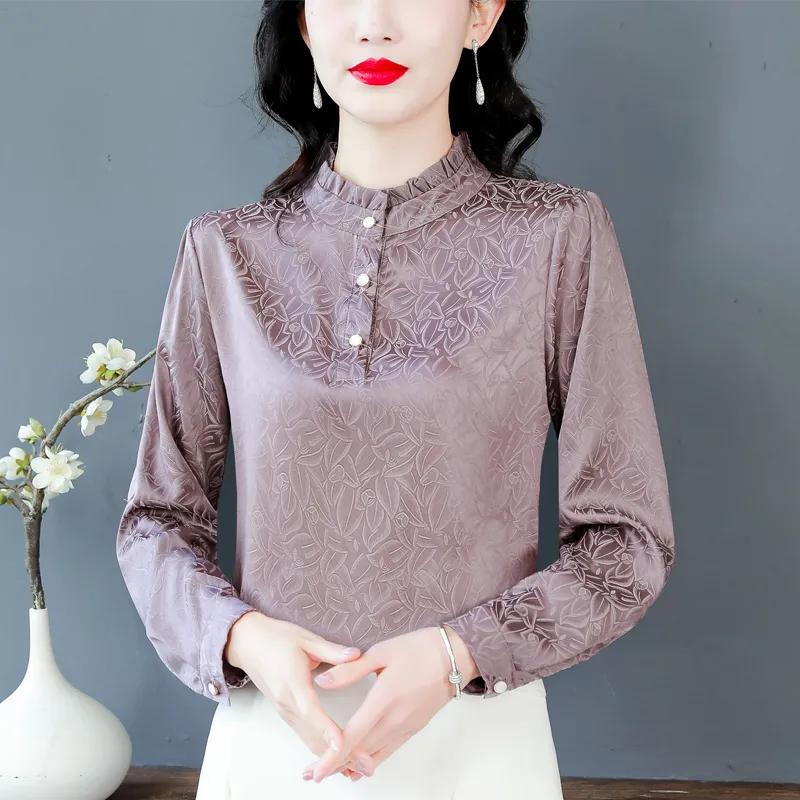 Chiffonbluse Damen Langärmlig Schwarz Ohren Stehkragen Floral Top