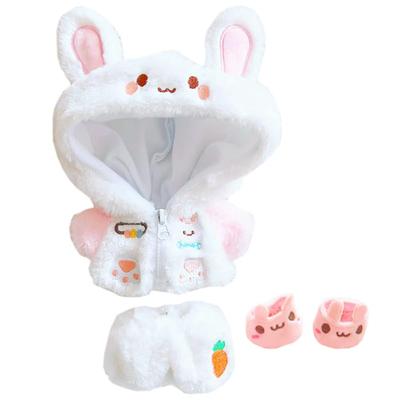 Niannyyhouse 20cm Puppenkleidung - Hasen-Hoodie, Hose, Schuhe - Verkleidungskleidung für Baumwollpuppen und Stofftiere (Rosa)