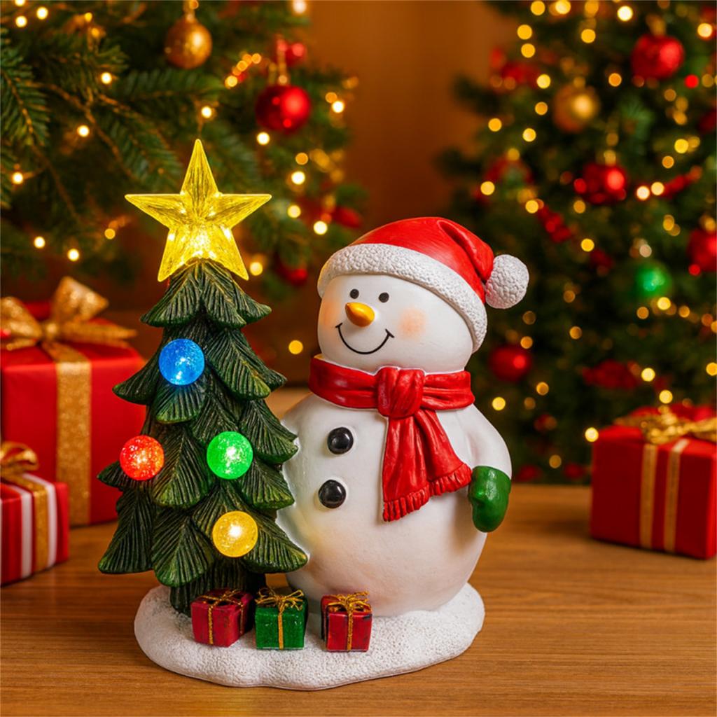 Christmas Decoration Snowman Christmas Tree Lamp Resin Ornament Cross Border Hot Mining Solar Snowman Christmas Tree Lamp