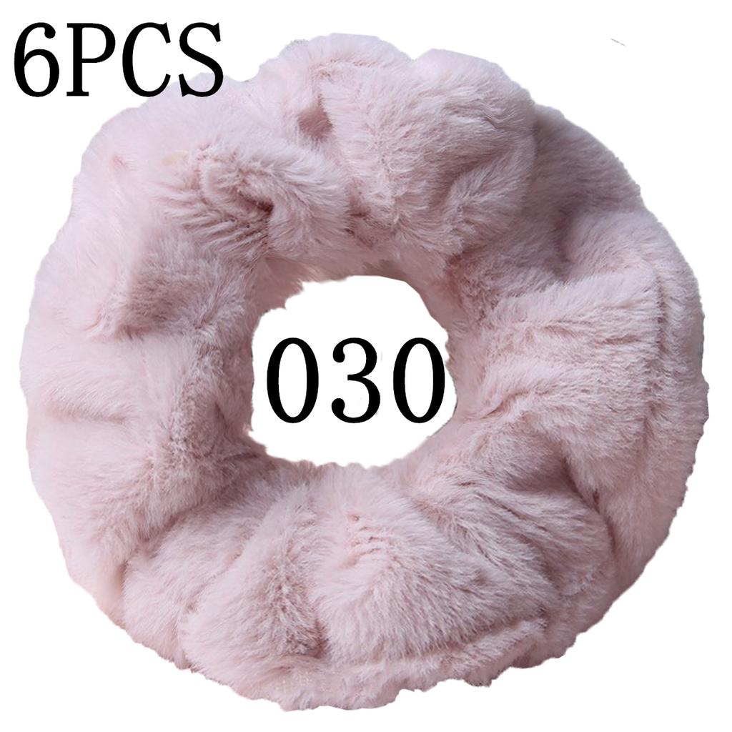 6pc Hair Scrunchies Furry Elastic Band Women Girl Ponytail Holder Rubber Ties Accessories Plush Faux Fur Soft Chiffon Headband