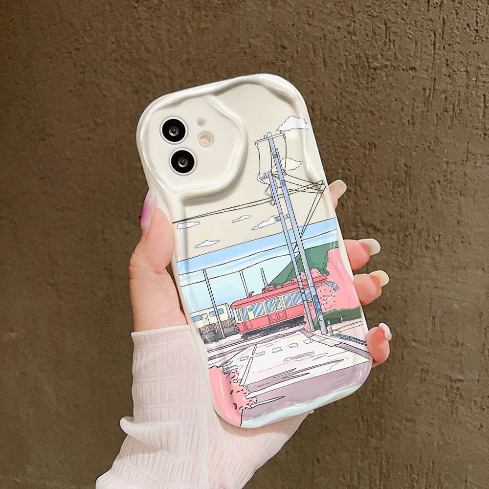 Train landscape illustration for iPhone15promax mobile phone case Apple 14 wave 12/13 soft case 11