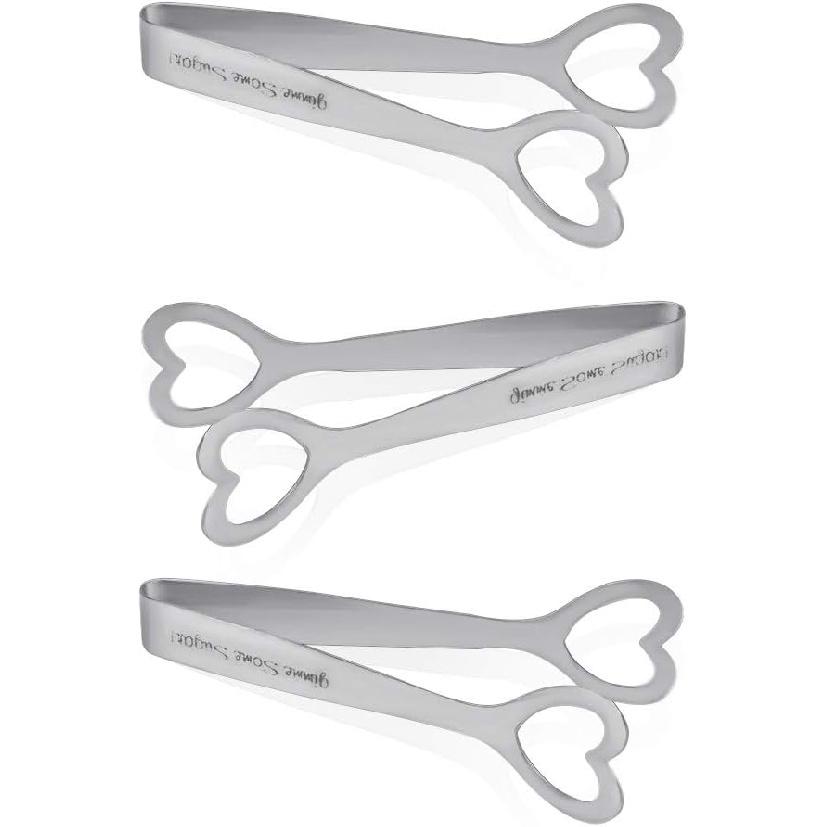 Sugar Tongs Set of 3,Stainless Steel Shape of Heart Sugar Cube Tongs,Also used as ICE Tongs Kitchen Clips Food Tongs Perfect for Tea Party Wedding