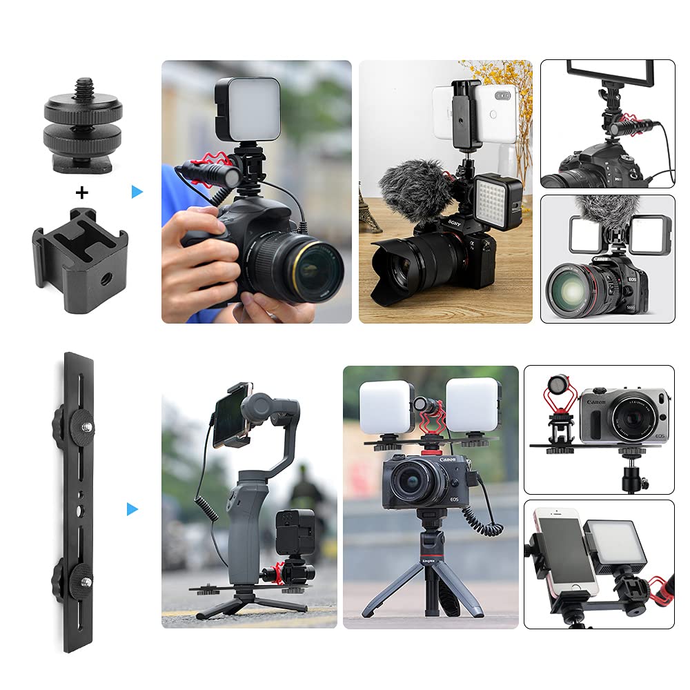 JEBUTU Camera Holds 2 Shoe Bracket with 3 Shoe Flash Camera Extension Straight Bracket with and Screw Compatible with Various Filming Camera Cheese