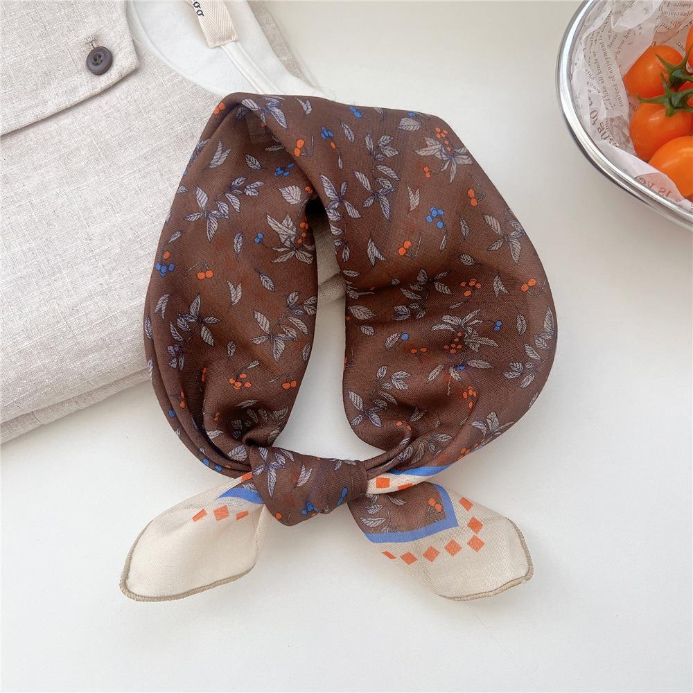 Cashew Small Square Scarf Floral Square Handkerchief Simple Printed Silk Scarf  Vacation