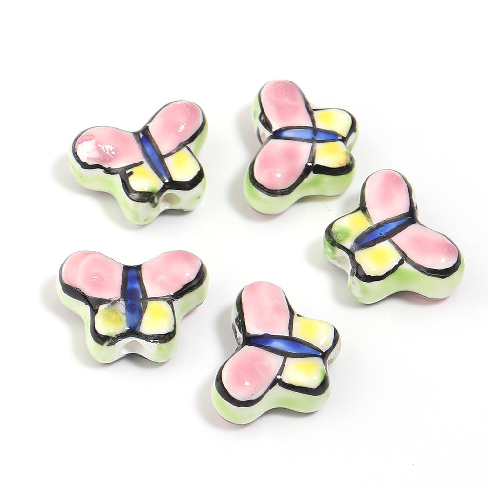 5pcs 17x13mm Butterfly Ceramic Beads Colorful Floral Glaze Loose Spacer Beads For DIY Jewelry Making Bracelet Necklace Supplies