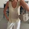 Women's Sequin Open-Knit V-Neck Tank Top Sleeveless Summer Blouse