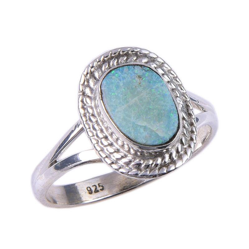 Pierre Précieuse Opale Australienne Naturelle Argent Sterling Massif 925 Bijou Bague T.8 L9C08