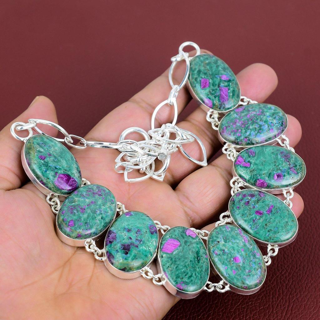 Rubin Fuchsit Halskette Edelstein Halskette erstaunlicher Schmuck 925 Sterling Silber Halskette verstellbare Kette handgefertigte Halskette Jubiläumsgeschenke
