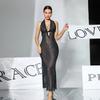 Black Flash Silk Perspective Dress Long Dress Neck Deep Back Slim Fish Tail Sexy Nightdress