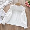 Girls Long-sleeved Shirt New Spring Girls Autumn Children's Lapel Baby Girl Shirt Lace White