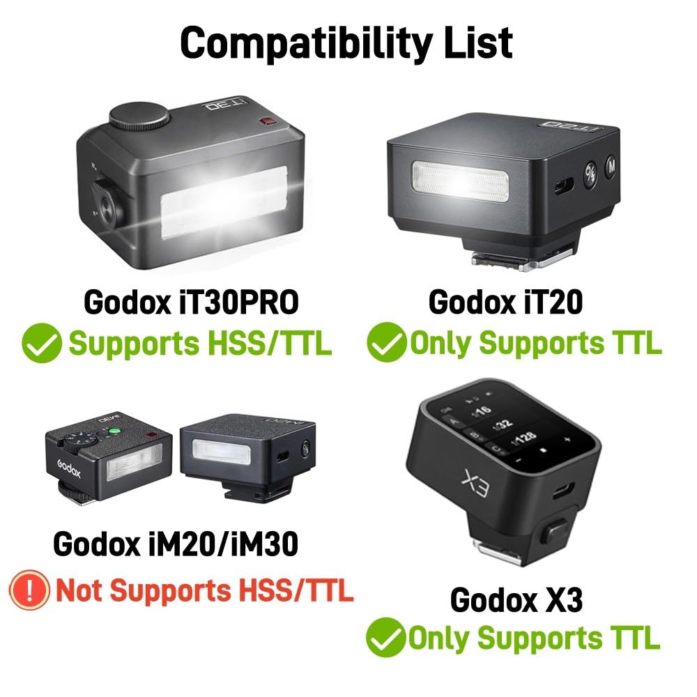 Godox TTL Hot Shoe Riser for and Cameras 30mm Height Increase Angle Adjustment with Direct and Jumping Reduces Lens Shadows Compatible with Godox