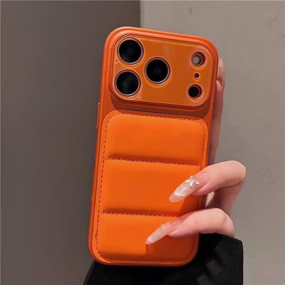 

Розкішний Чохол для телефону з захистом об єктива та пуховиком Instantly Turn 17 для iPhone 17 Air 16 15 14 13 Pro Max Зимовий М який Матовий Чохол-пуховик iPhone 15 Pro помаранчевий
