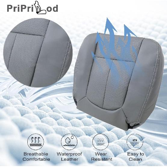 Priprilod Gray Perforated Leather Driver Side Bottom Replacement Seat Cover Compatible with Ford F150 Lariat 2009 2010 2011 2012 2013 2014