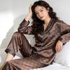 Ice Silk Pajamas Women'S Spring And Summer Thin Long-Sleeved Trousers Lapel Lazy Style Loungewear