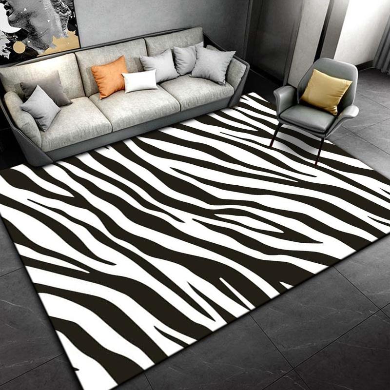 Black White Print Zebra Pattern Area Rug Large,Carpet Rug for Living Room Bedroom Kitchen Doormat Decoration,Non-slip Floor Rug