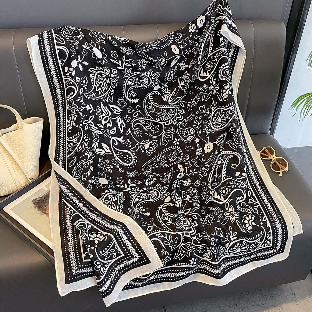 Retro Flower Printed Shawl For Women Spring Autumn Breathable Versatile Sun Protection Fashion Scarf Long Scarves Foulard