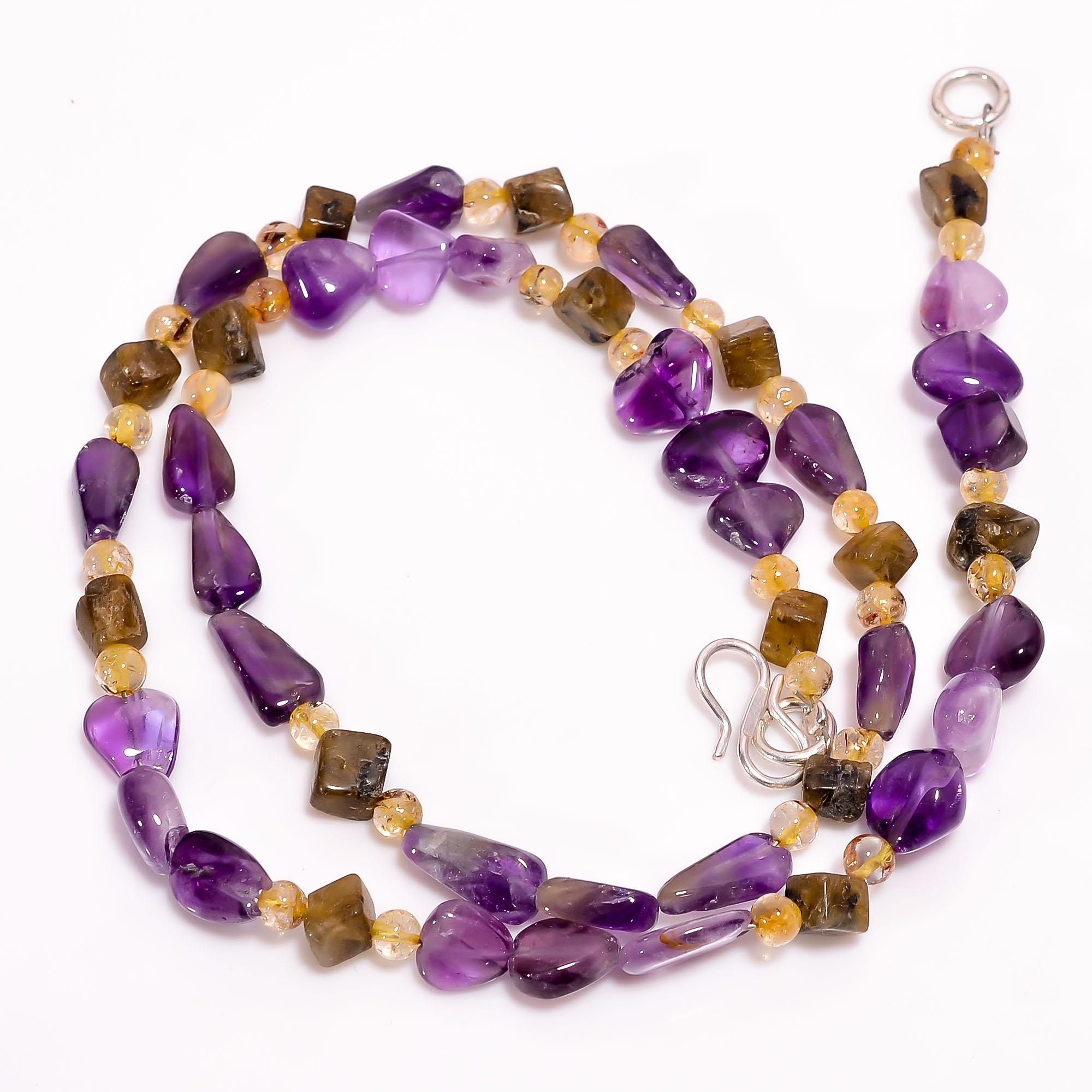 

AAA+ 100% Natural Amethyst Citrine Mix Shape Smooth Beads Necklace 4-12 mm 17 UB-8540