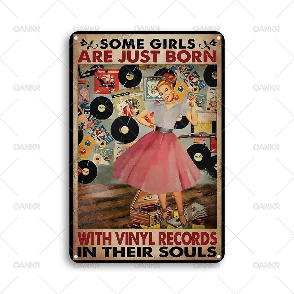 

Vintage Childrens Sweet Decor Poster Metal Tin Sign Some Girls Are Just Born With Vinyl Records Metal Signs for Home Decor 20x30cm（7.8x11.8inch）