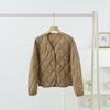 Autumn and winter new simple V-neck casual light and thin short down jacket women's jacket versatile collarless light and thin liner
