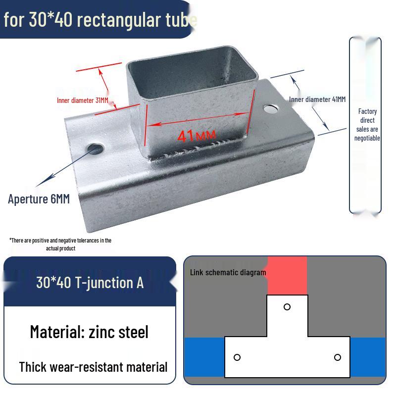 Connettori per Tubi Rettangolari a 3 e 4 Vie Senza Saldatura, Set Completo per Tubi Quadrati 40x60.