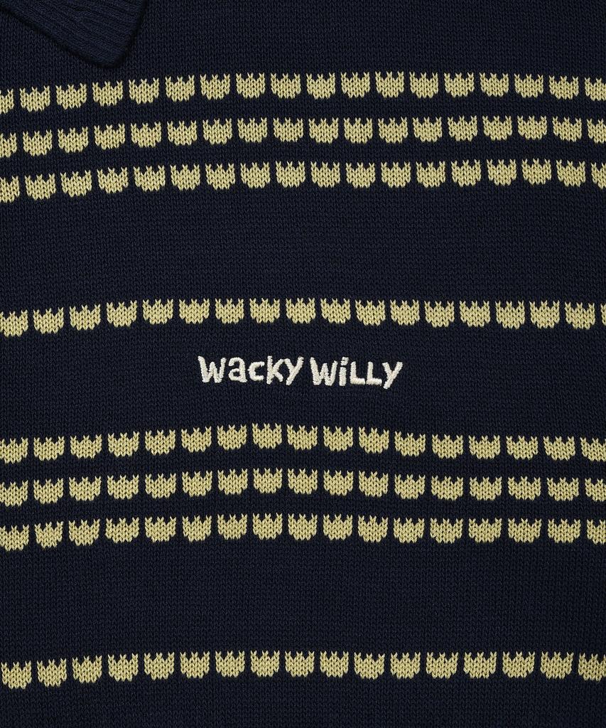 WACKY WILLY Basic Logo Striped Collar Sweater Navy