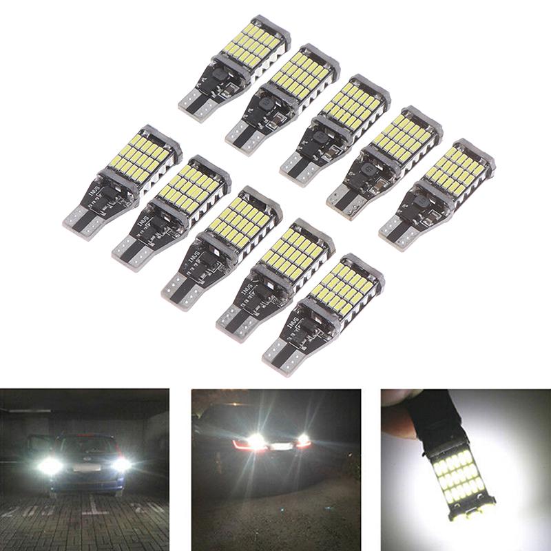 10Pcs White 45 SMD 4014 T15 W16W LED Car Reverse Back Light Bulb 6000K