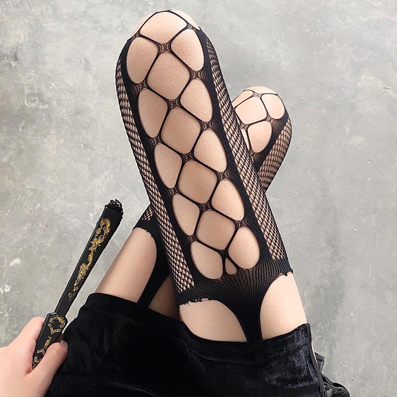 Women Underwear Sexy Garter Fishing Net Stockings Open Crotch Lace Transparent Pantyhose Glitter Rhinestone Temptation Clothing