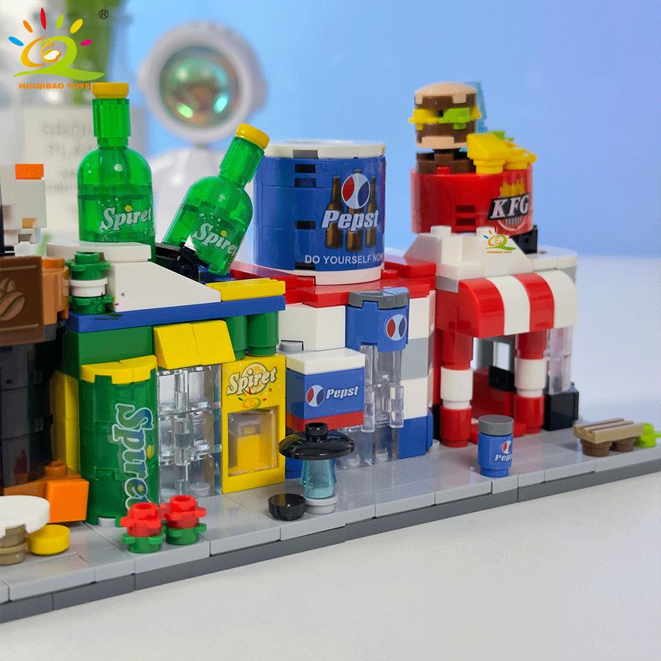 Non-Toxic Moc City Street View Mini Building Blocks Diy City Commercial Street Coffee Shop Puzzle Toys Home Ornaments Decoration