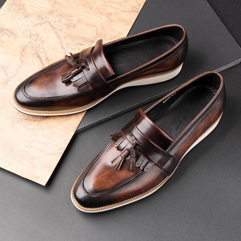 Fashion Fashion Men Loafers Leather Shoes One Step Slip-on Comfortable Office Street New In Footwear For Male Italian Style EVA Outsole