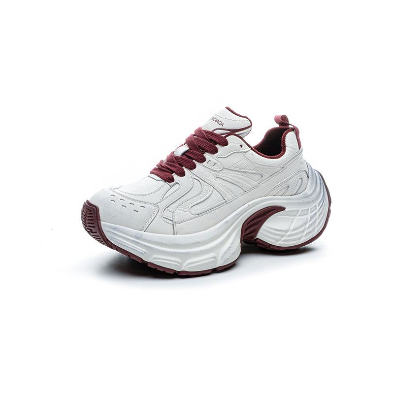 Retro and old casual sports shoes for women's spring new leather comfortable and breathable thick-soled small dad shoes