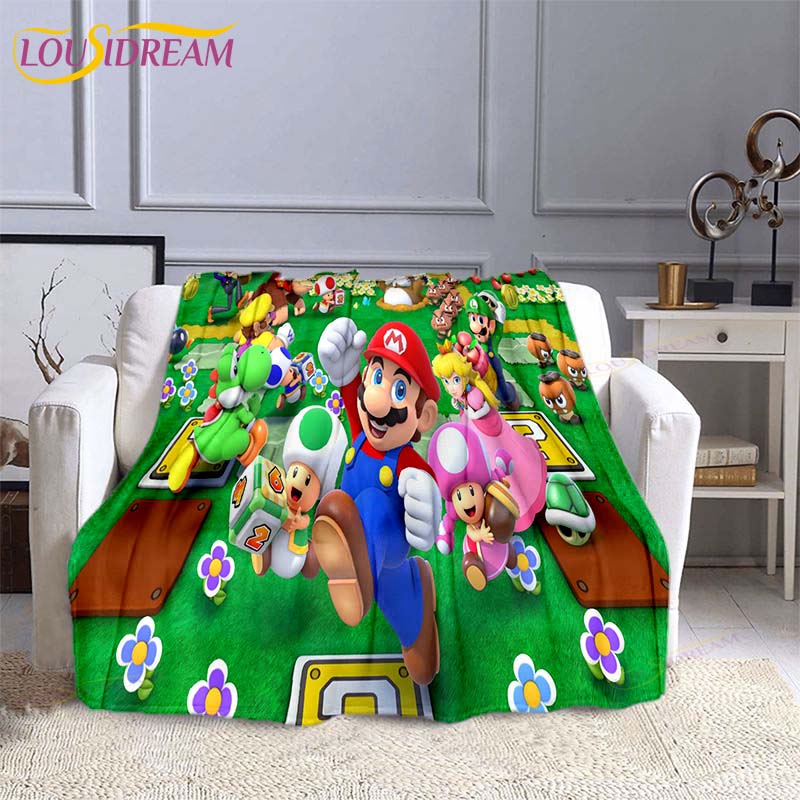 Mario Bros Fashion Blanket Anime Flannel Bed Throw Blanket Soft 3D Printed Cartoon Coverlet Sofa Travel Camping Children Blanket