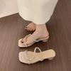 With Skirt Fairy Wind Open Toe with Rhinestone Slippers Women Summer Wear 2025 New Beautiful Low-heeled Cool Slippers
