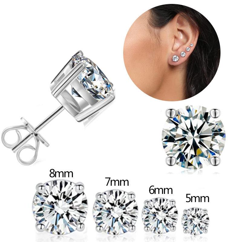 Cercei Rotunzi cu Diamante 3-8mm 1 Pereche Argint Casual Bărbați Femei Simpli Stud de Ureche Pentru Petrecere Cadou cu Piatră Prețioasă