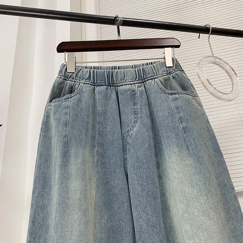 DIMANAF 2025 Frühling Jeans Lange Hosen Damen Denim Elastisch Basic Hosen Locker Lässig Blau Weiter Bein Hosen Lässige Hosen Große Größen Hosen