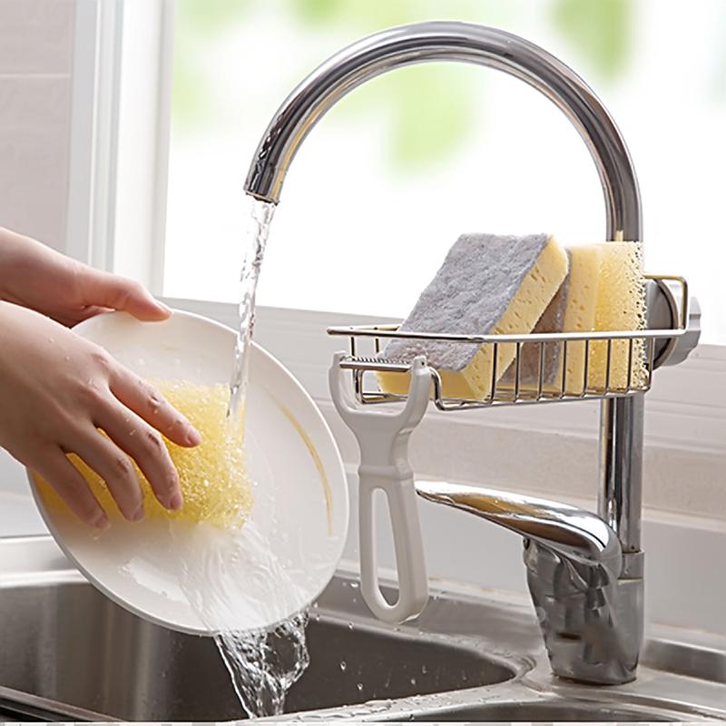Adjustable Kitchen Drainer Rack Steel Sponge Holder Storage Organizer Soap Dish Sink Faucet Drying Rack Bathroom Accessories