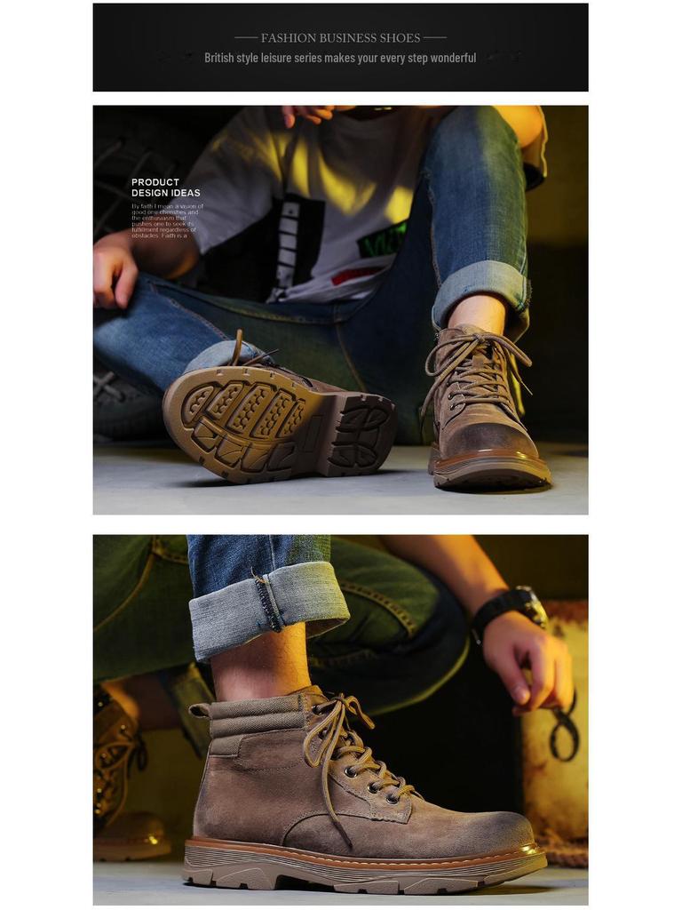 Men's 2020 Winter British High Top Genuine Leather Matte Boots