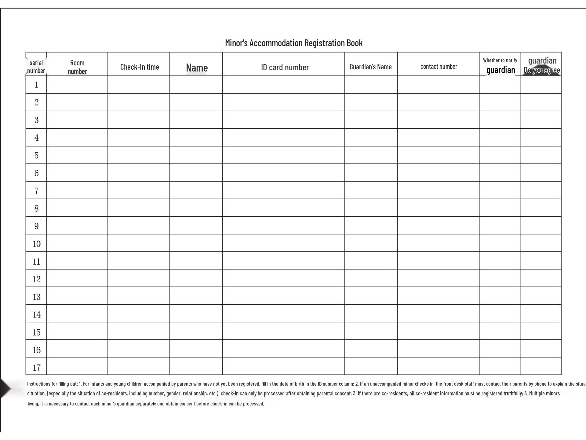 

Реестр размещения гостей: Пользовательский блокнот для отеля и B&B