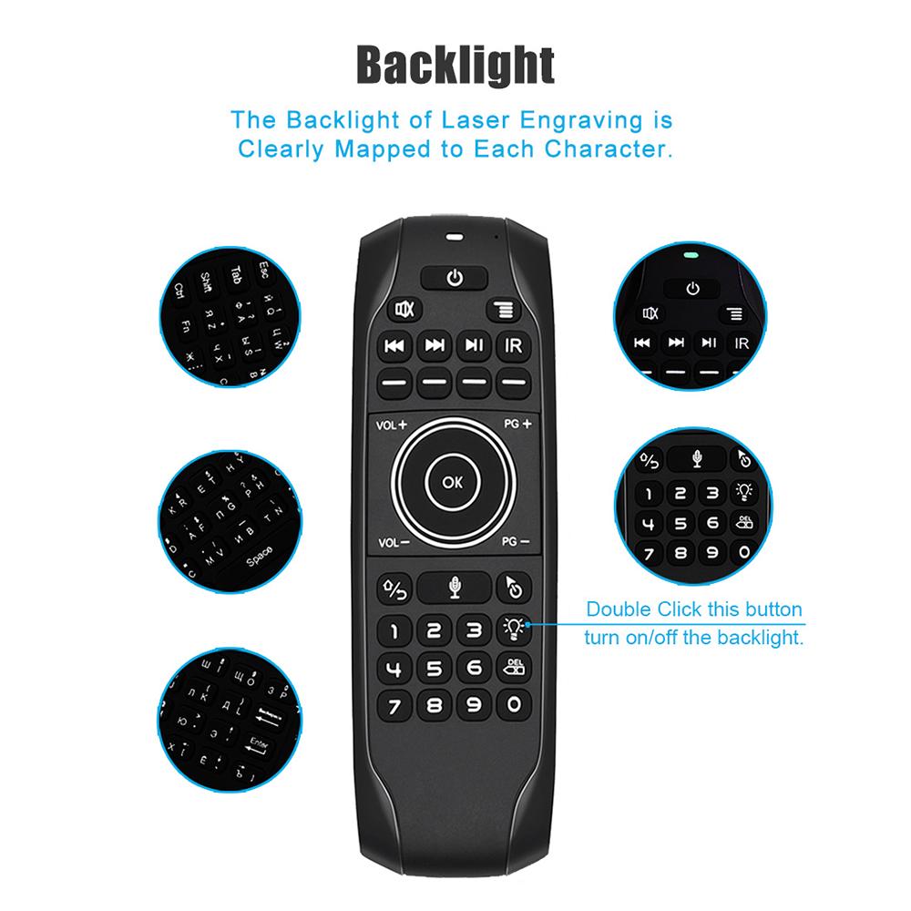 Backlit 2.4G Air Mouse Wireless Keyboard Russian English Version Voice Control 6-Axis Motion