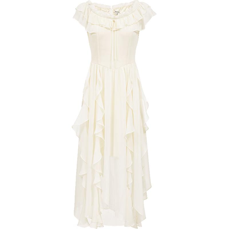 VEROMODA 2026 Summer Tie-Front Ruffle Hem A-Line Maxi Dress L
