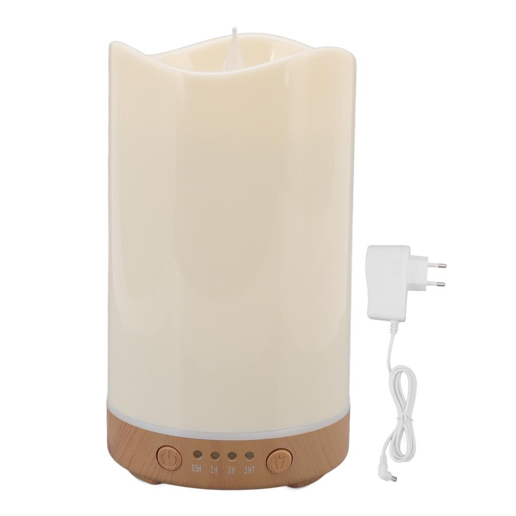 130ML Humidifier Aromatherapy Diffuser Candle Shape Shallow Wooden Grain with Flame Lamp 100?240V