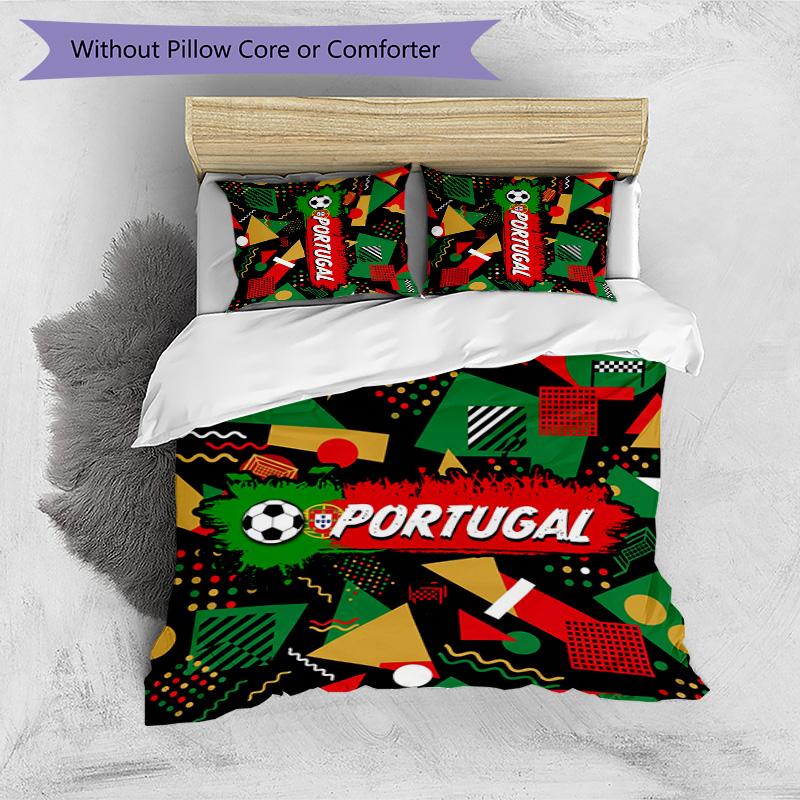 Set Biancheria da Letto Stampata Calcio Portogallo 3 Pezzi Set Copriletto Traspirante Accogliente come Regalo per la Casa Nuova o per le Feste