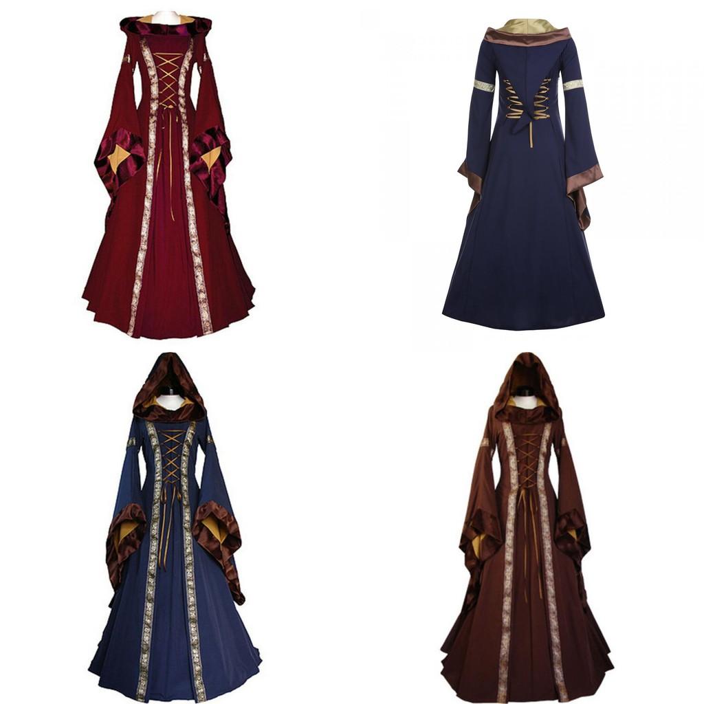Women's Vintage Gothic Medieval Dress Costume Retro Hooded Victorian Renaissance Dress