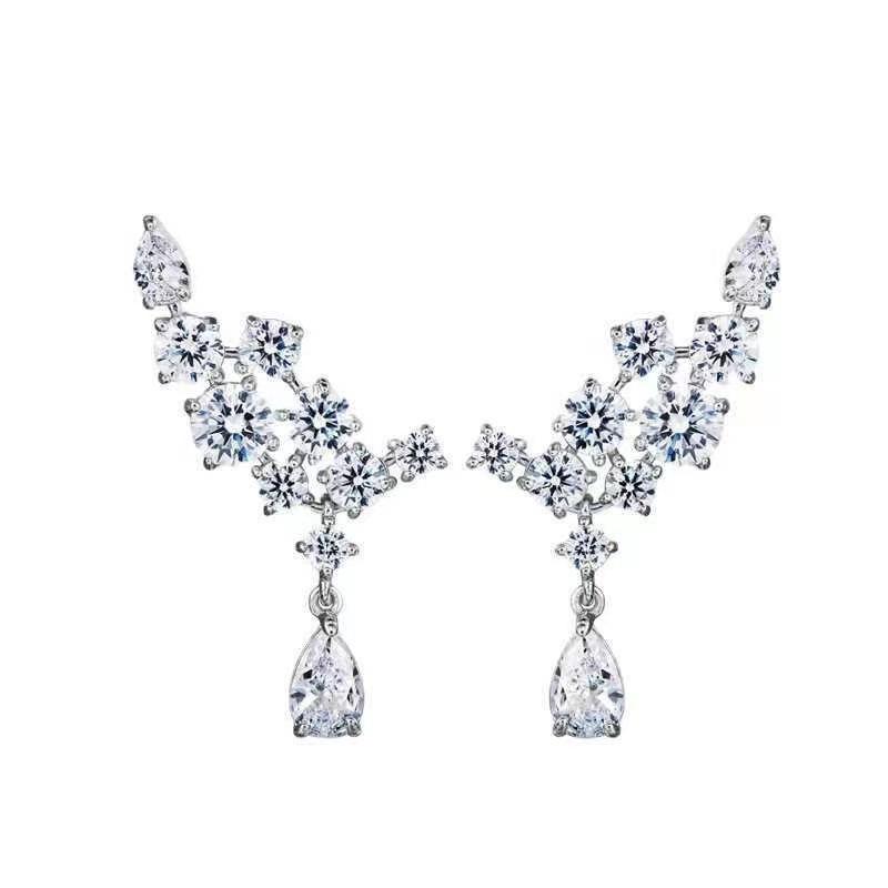 S925 White Gold Plated Teardrop Cluster Earrings with Simulated Diamond