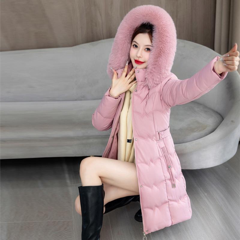Women's Winter Coat: Waist-cinching, Long-length, with Large Faux Fur Collar, Drawstring Waist, and Extra-warm Lining.