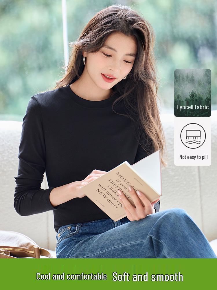 Women's Lyocell Long Sleeve Round Neck Slim-Fit Shirt - New for Spring/Autumn 2026