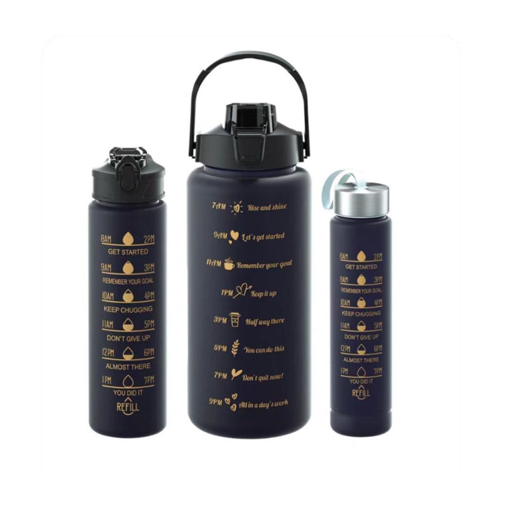 

3Pcs Set Plastic Gradient Color Sport Water Bottle Leakproof Water Cup Gym Straw Cup School Style C